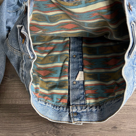 VTG Levi's Trucker Jacket Men's Small Aztec Southwest Lined Blue Denim Jean 1990 - Picture 9 of 16